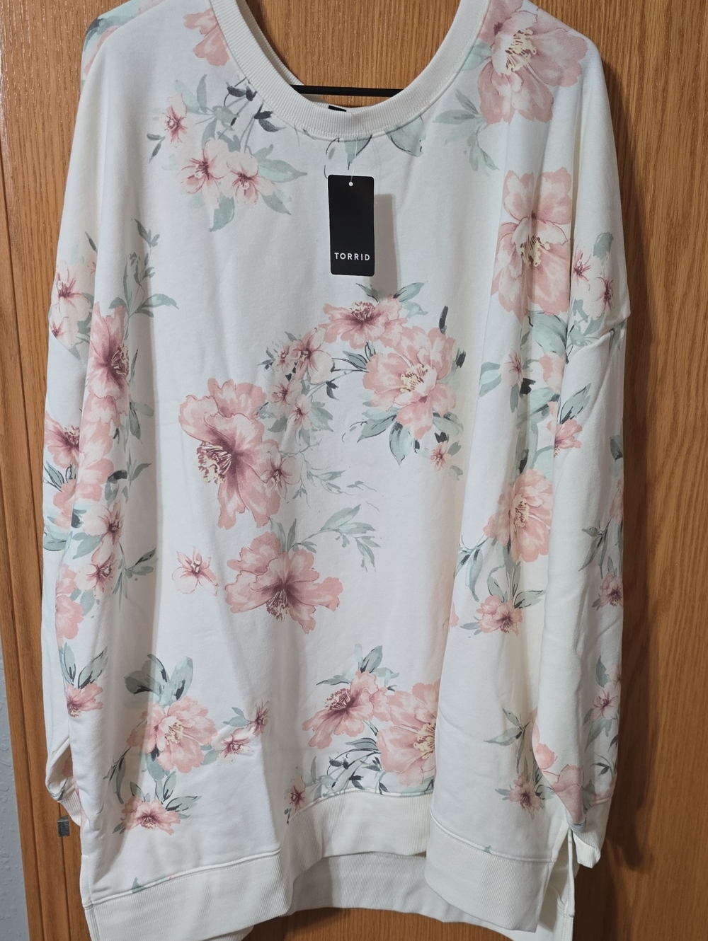 Torrid Floral Crewneck Sweatshirt - Soft White with Blush Pink Flowers